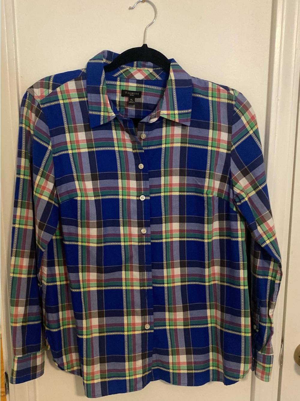 Talbots Blue Multi-Color Plaid Button-Down Shirt